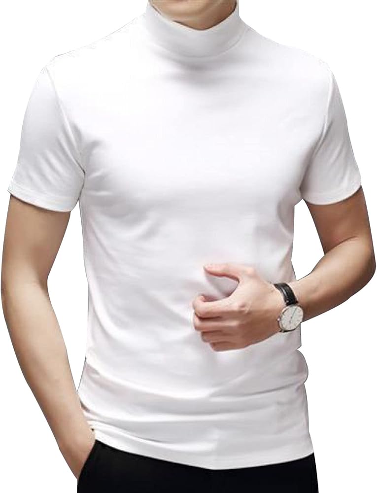 Mens Short Sleeve Basic Tops Mock Turtleneck Casual Pullover T-Shirt Slim Fit Solid Undershirt