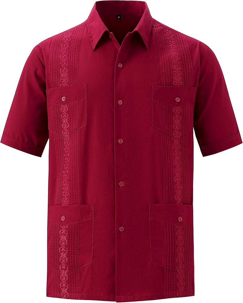 Men's Short Sleeve Guayabera Shirts for Men Button Down Cuban Beach Shirt Tops