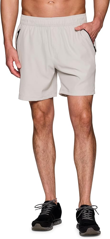 RBX Active Quick Drying Workout Shorts for Men, Reflective Detail Woven Gym Basketball Shorts with Zipper Pockets