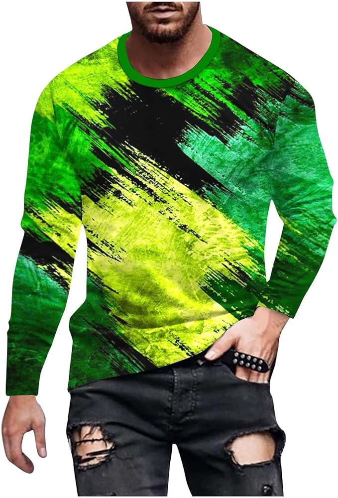 Long Sleeve Tee Shirts for Mens Boys Fashion Novelty Graphic T-Shirt Slim Fit Round Neck Daily Sports Tops Streetwear