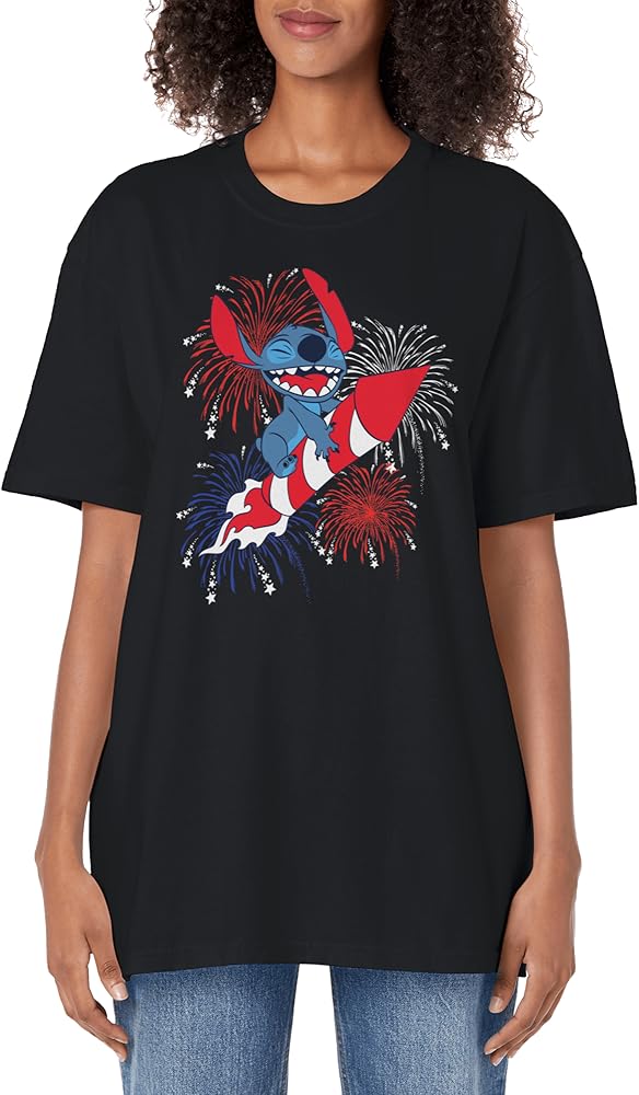 Disney Lilo & Stitch 4th Of July Stitch Fireworks Rider Adult Oversized Vintage T-Shirt