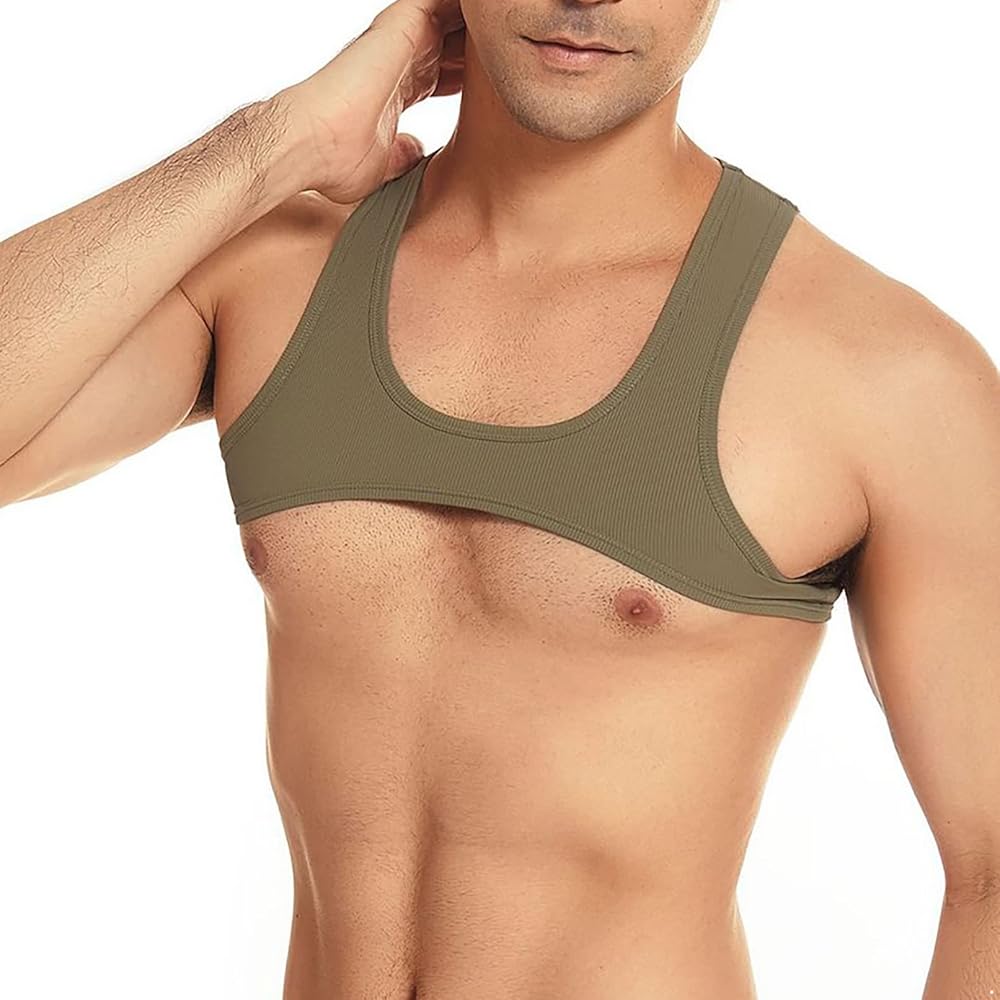 Mens Sexy Sleeveless Muscle Half Tank Top Vest T-Shirts Sports Bras Crop Tops Sport Chest Harness