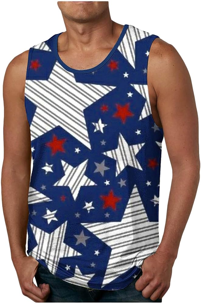 Men's Casual Tank Tops 4th of July American Flag Shirts USA Flag Stars Stripes Tee Sleeveless Muscle Patriotic T-Shirt