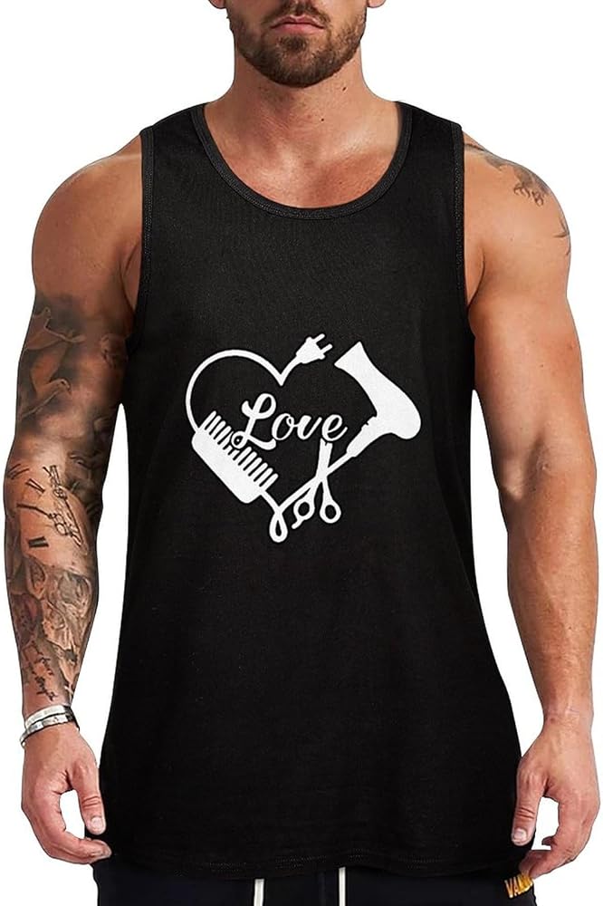 Hairdresser Hairstylist Love Breathable Men's Tank Top Soft Muscle Vest T-Shirts Quick Dry Sleeveless Fitness Tee