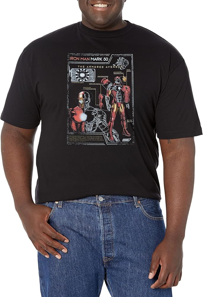 Marvel Big & Tall Classic Ironman Schematic Men's Tops Short Sleeve Tee Shirt, Black, 3X-Large