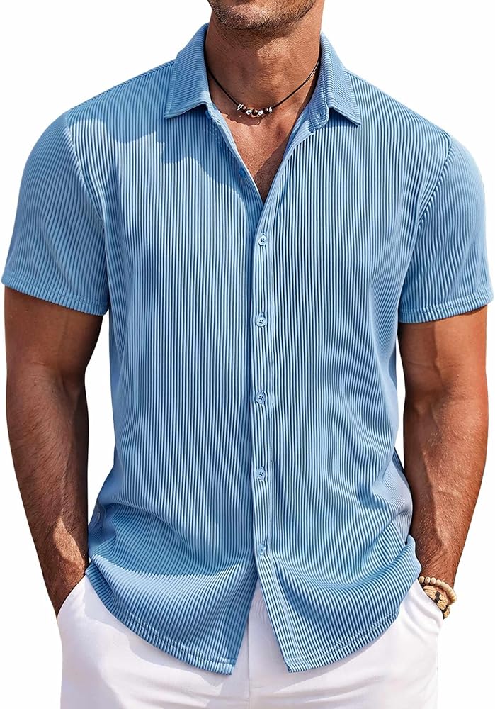 COOFANDY Men's Casual Shirts Short Sleeve Button Down Shirt for Men Wedding Beach Fashion Shirt