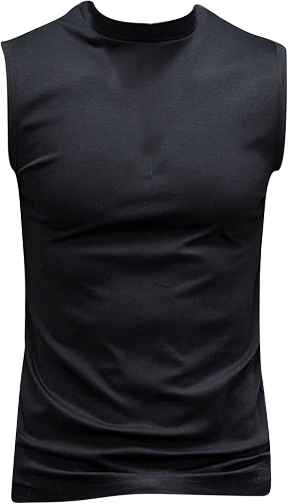 ACSUSS Men's Solid Mock Neck Sleeveless Tee Basic T Shirts Slim Fit Lightweight Tank Shirt