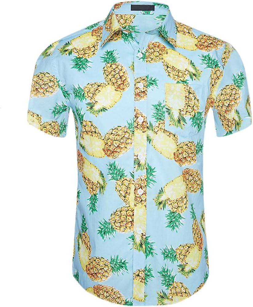 Men's Tropical Short Sleeve Floral Print Beach Aloha Hawaiian Quick Dry Shirts