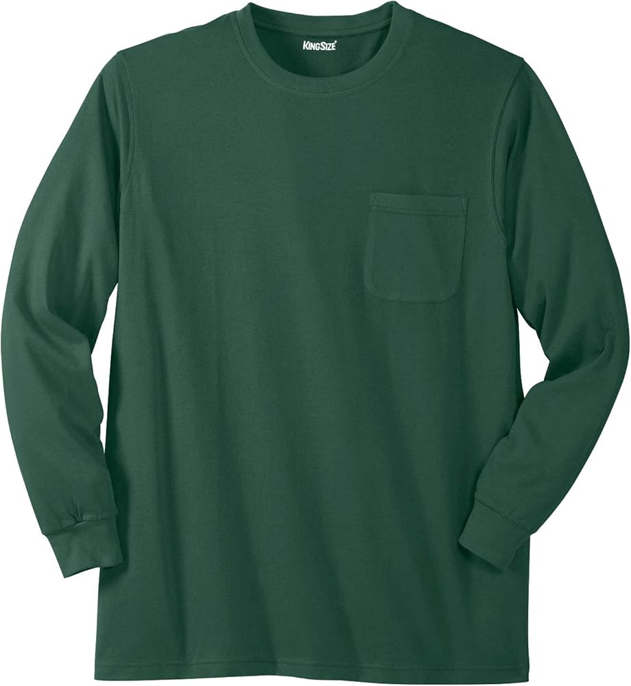 KingSize Men's Big & Tall Shrink-Less Lightweight Long-Sleeve Crewneck Pocket T-Shirt