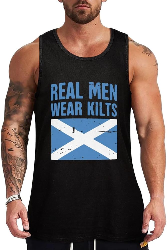 Scottish Flag Real Men Wear Kilts Breathable Men's Tank Top Soft Muscle Vest T-Shirts Quick Dry Sleeveless Fitness Tee