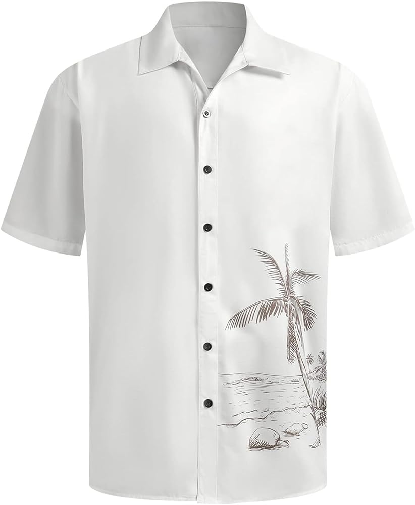 Mens Hawaiian Shirts Short Sleeve Button Down Bowling Shirts Retro Summer Tropical Beach Casual Dress Shirt for Men