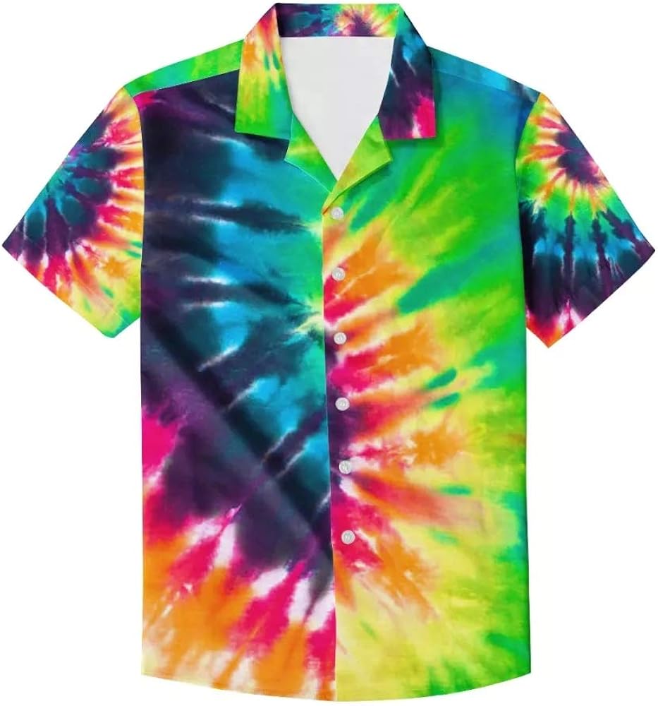 Tie Dye Hawaiian Short Sleeve Button-Down Shirt for Men 2XS-5XL