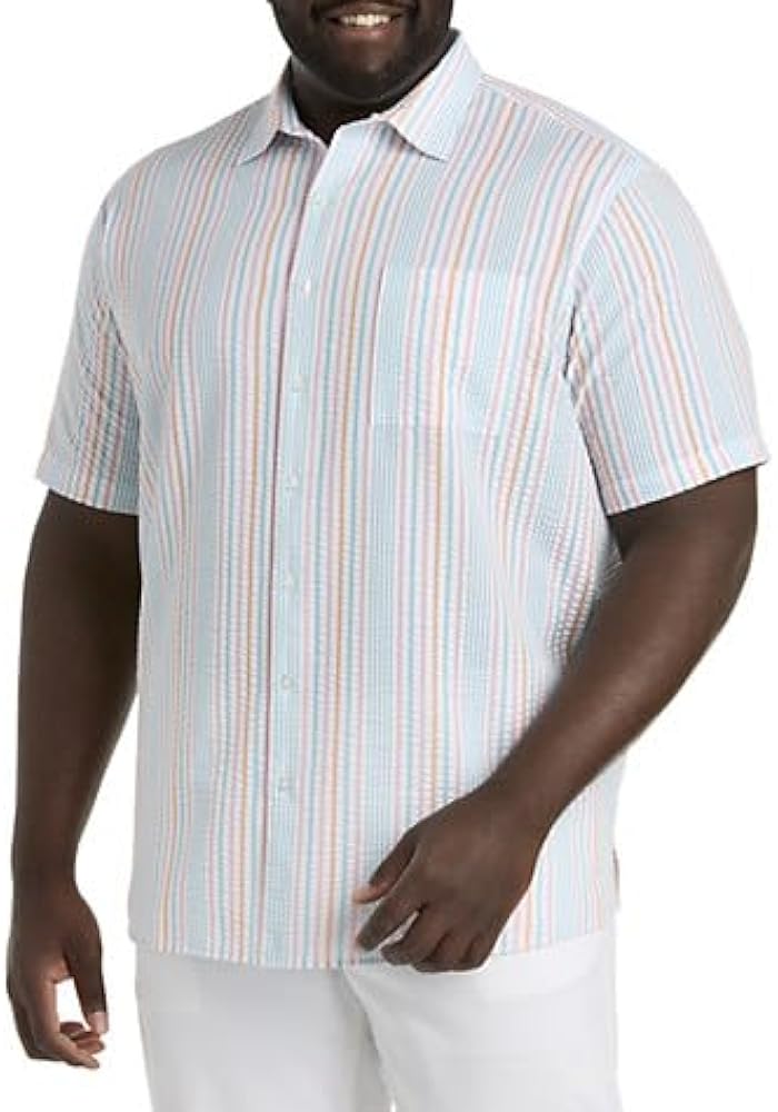 Oak Hill by DXL Men's Big and Tall Seersucker Multi Stripe Sport Shirt