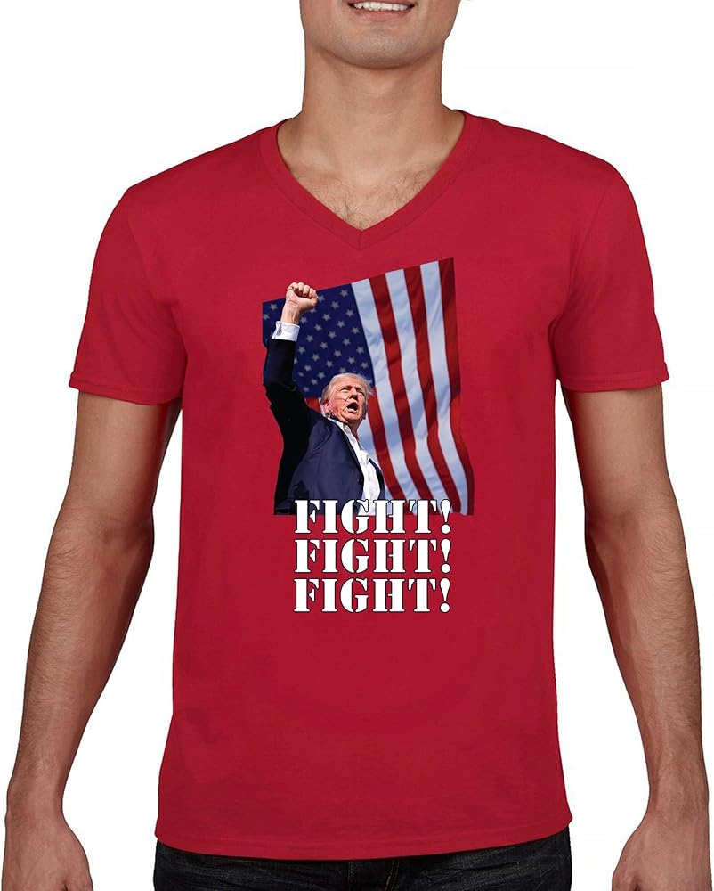 Fight! Trump 2024 V-Neck T-shirt Never Surrender MAGA America First President Rally Republican Let's Go Brandon Tee