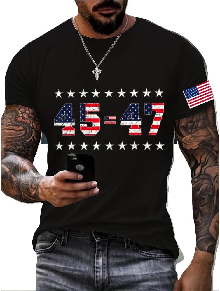 Retro 45 47 T-Shirt Fight 2024 Tee Patriotic Tshirts Men