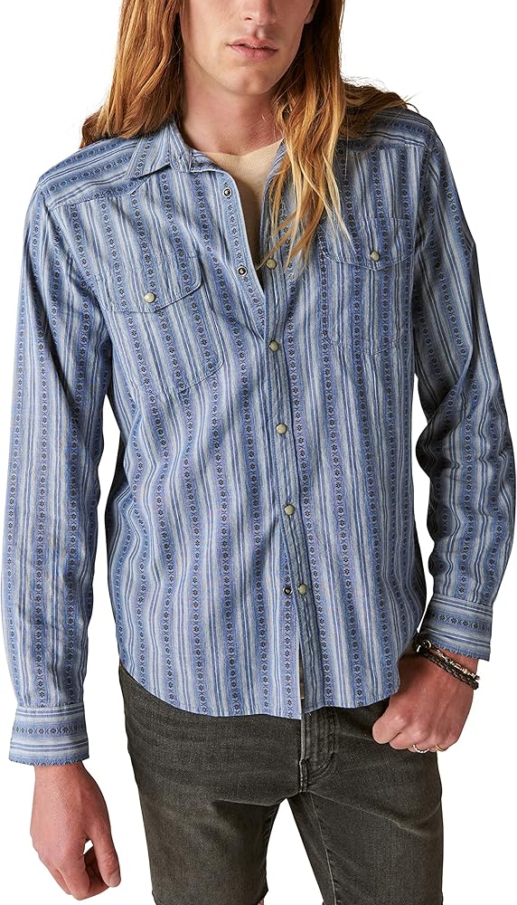 Lucky Brand Men's Striped Long Sleeve Masa Western Shirt