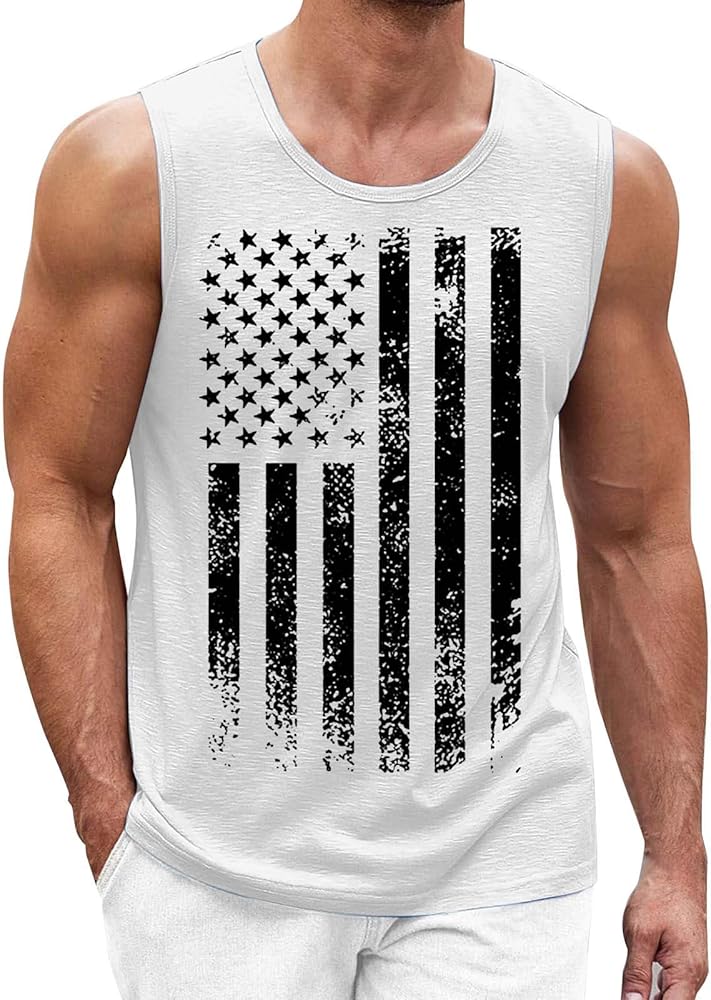 Independence Day Mens Tank Tops Summer 4th of July USA Flag Graphic Tee Shirts Sleeveless Loose Casual Athletic Top