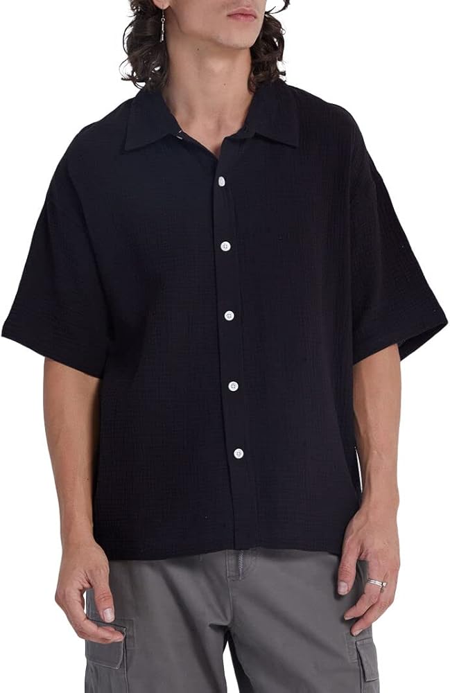 PacSun Men's Black Boxy Button Down Shirt