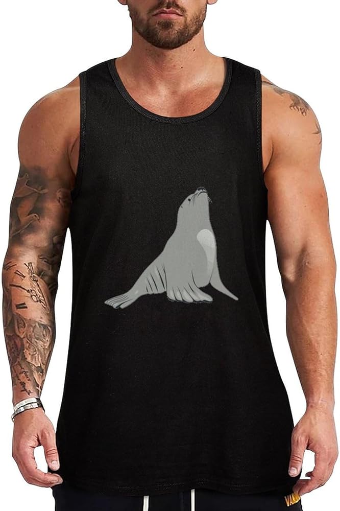 Sea Lion Animal Breathable Men's Tank Top Soft Muscle Vest T-Shirts Quick Dry Sleeveless Fitness Tee