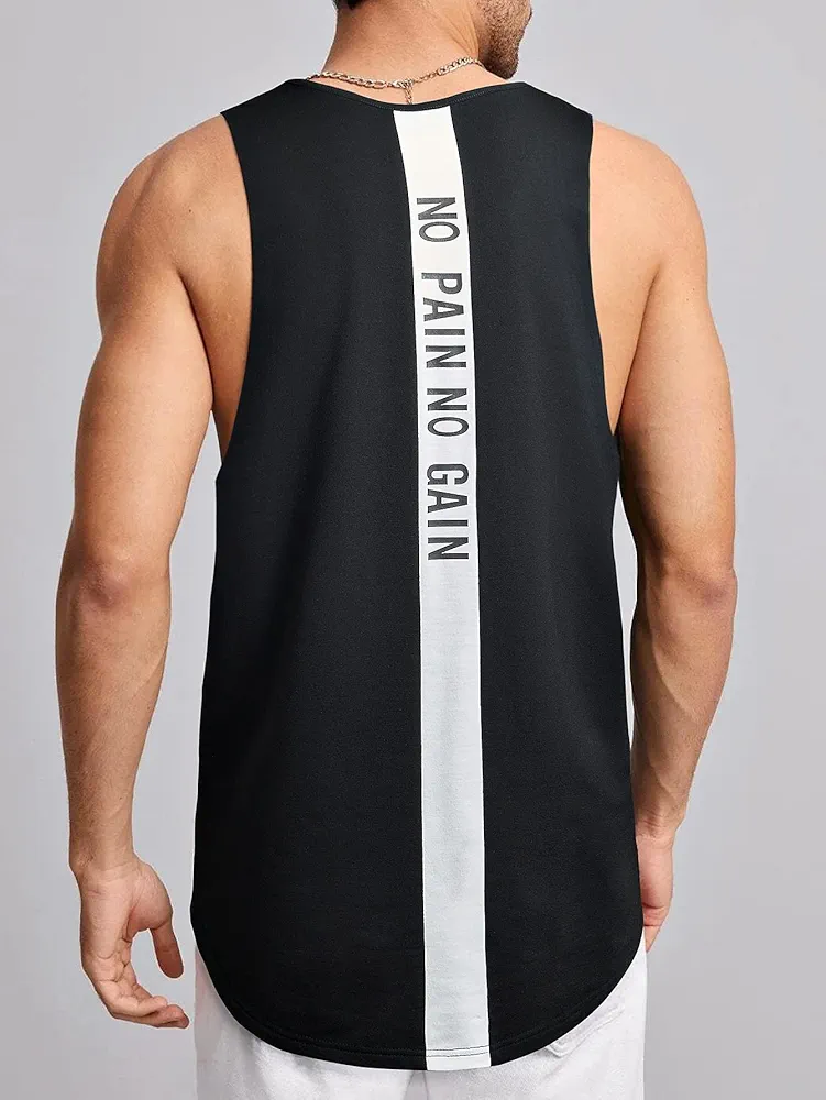 Men's T-Shirts Men Slogan Graphic Tank Top T-Shirts for Men T-Shirts (Color : Black, Size : Medium)