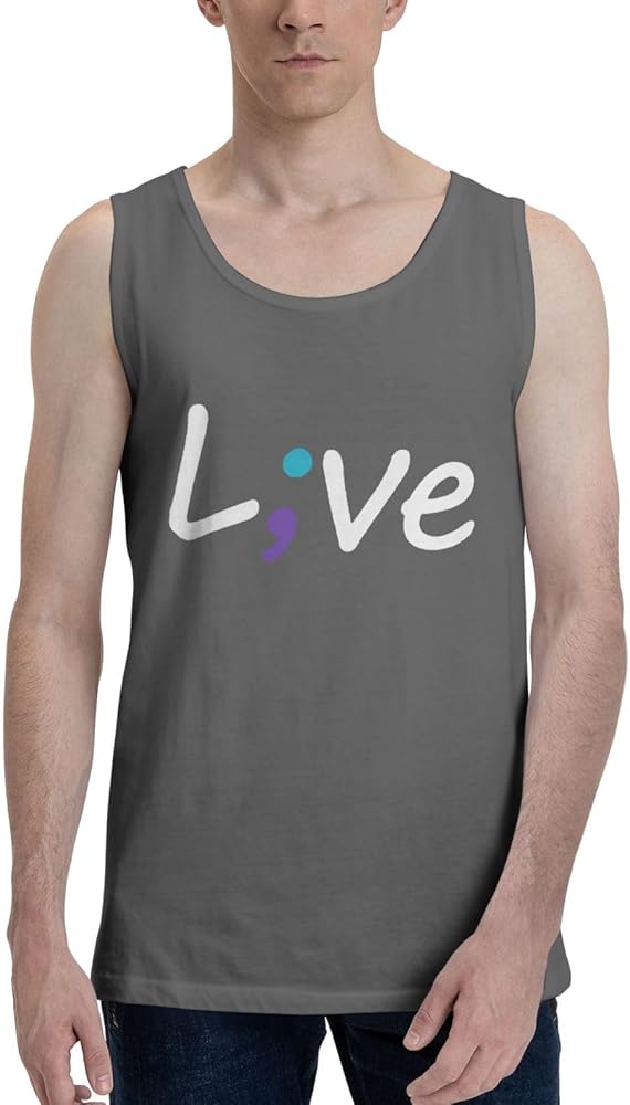 Suicide Prevention Awareness Live Love Semicolon Men's Tank Top Shirt Cotton Cool Running Shirt