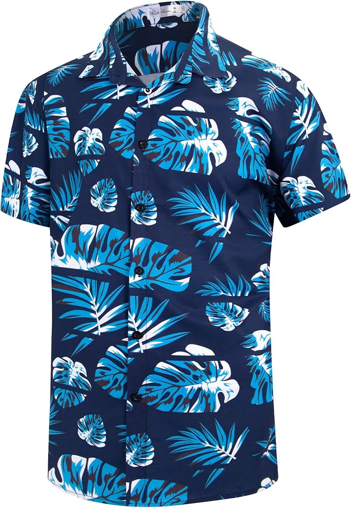 Men's Tropical Hawaiian Shirt - Short Sleeve Floral Button Down for Summer Beach Casual