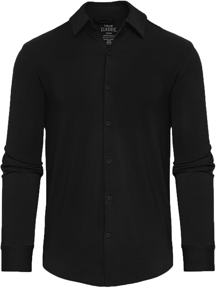 True Classic Long Sleeve Button Up Shirt for Men. Premium Fitted Mens Knit Button Up Dress Shirt for Men.