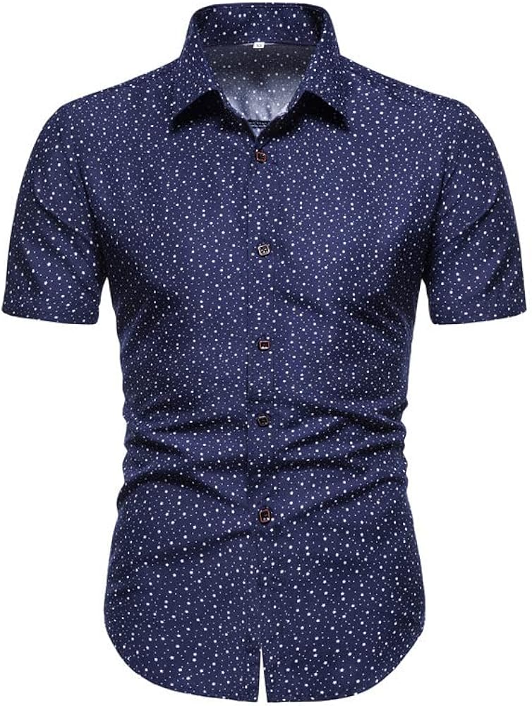 Mens Short Sleeve Dress Shirts Regular Fit Slim Fit Polka Dot Print Shirt Casual Button Down Shirts Hawaiian Shirt