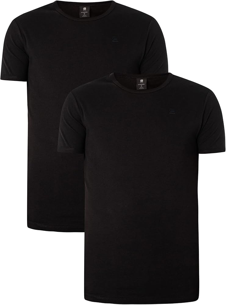 G-Star Raw Men's Base Layer Crew Neck Short Sleeve T-Shirt 2-Pack, Black, XS