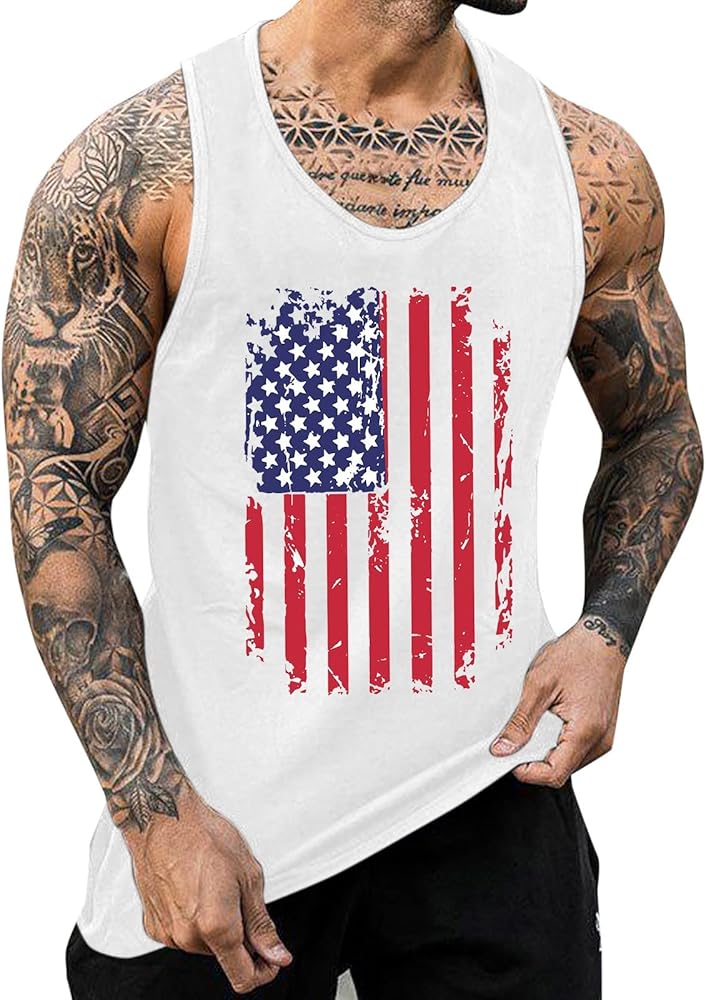 Patriotic Shirts for Men 4th of July Tank Tops Sleeveless American Flag Printed Tanks Fashion Casual Muscle Tank