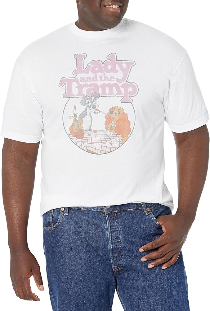 Disney Big Lady and The Tramp Men's Tops Short Sleeve Tee Shirt, White, Large Tall