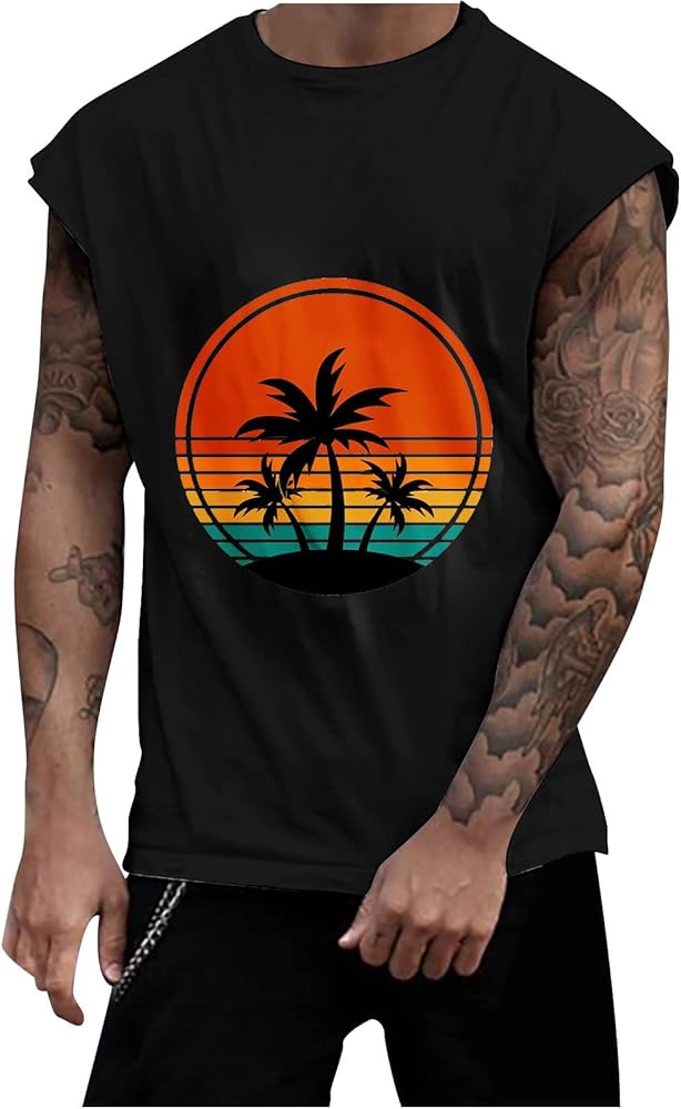 Hawaiian Graphic Tees for Men Sleeveless Crewneck Summer Tshirts Stylish Casual Muscle Fit Workout Gym Tank Tops