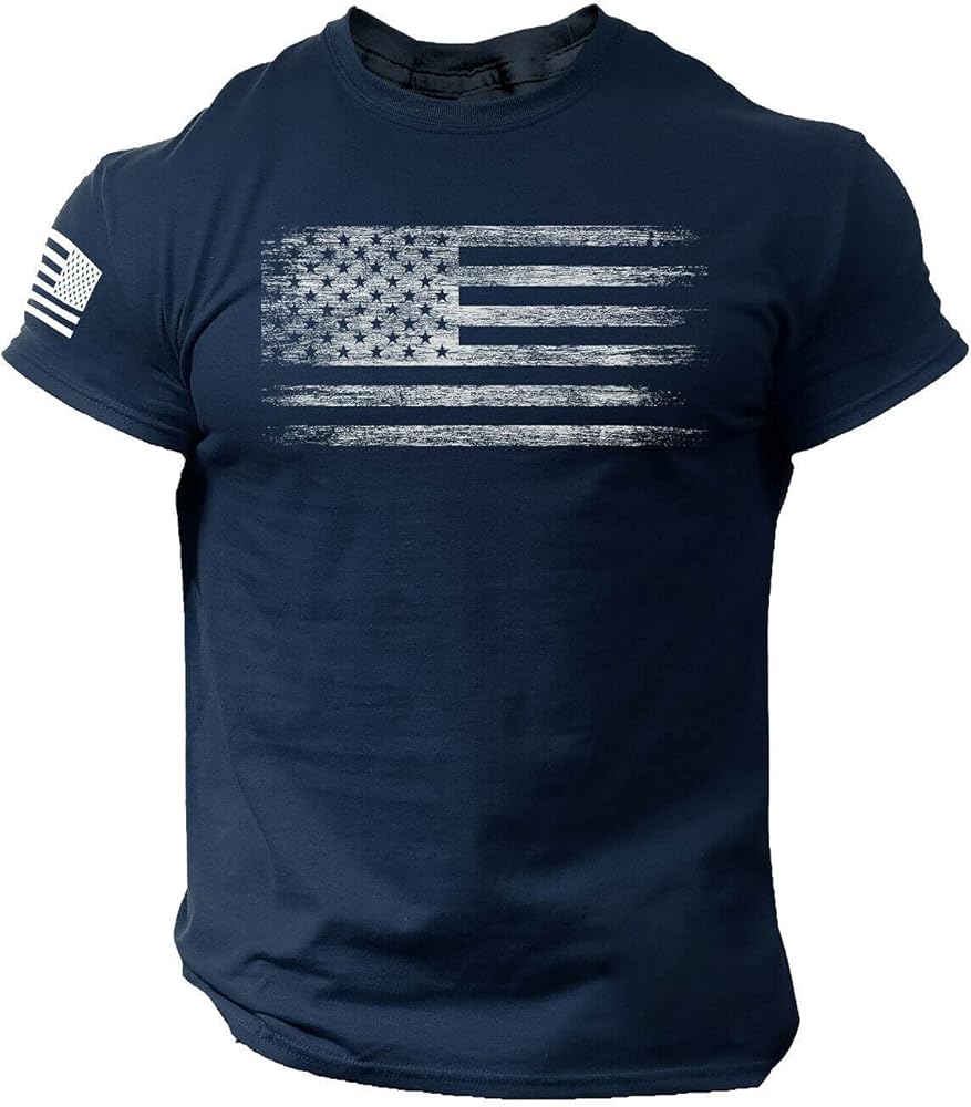 Patriotic Shirts for Men Independence Day American Flag Print Short Sleeve Crewneck Tshirts 4th of July Tee Tops