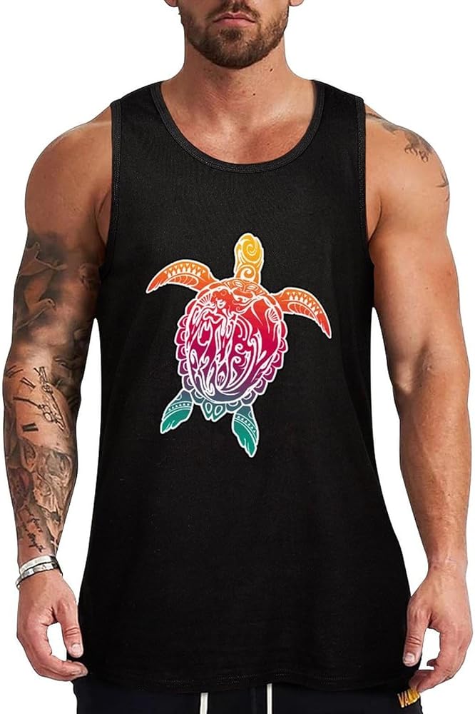 Hawaiian Sea Turtle Breathable Men's Tank Top Soft Muscle Vest T-Shirts Quick Dry Sleeveless Fitness Tee