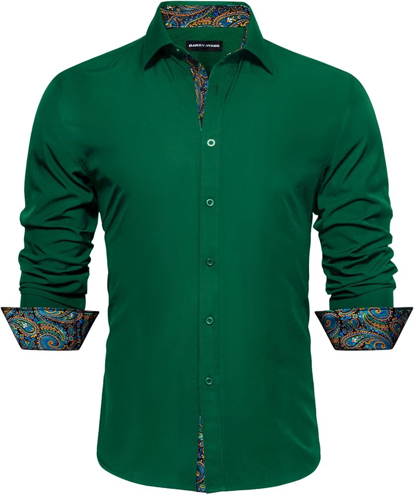 Men's Solid Shirts Stretch Cotton Dress Shirt Business Formal Casual Paisley Collar Long Sleeve