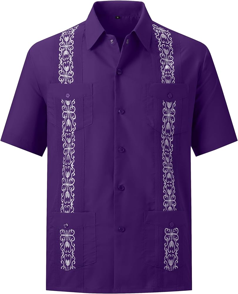 Men's Guayabera Shirts Short Sleeve Casual Snap Shirts