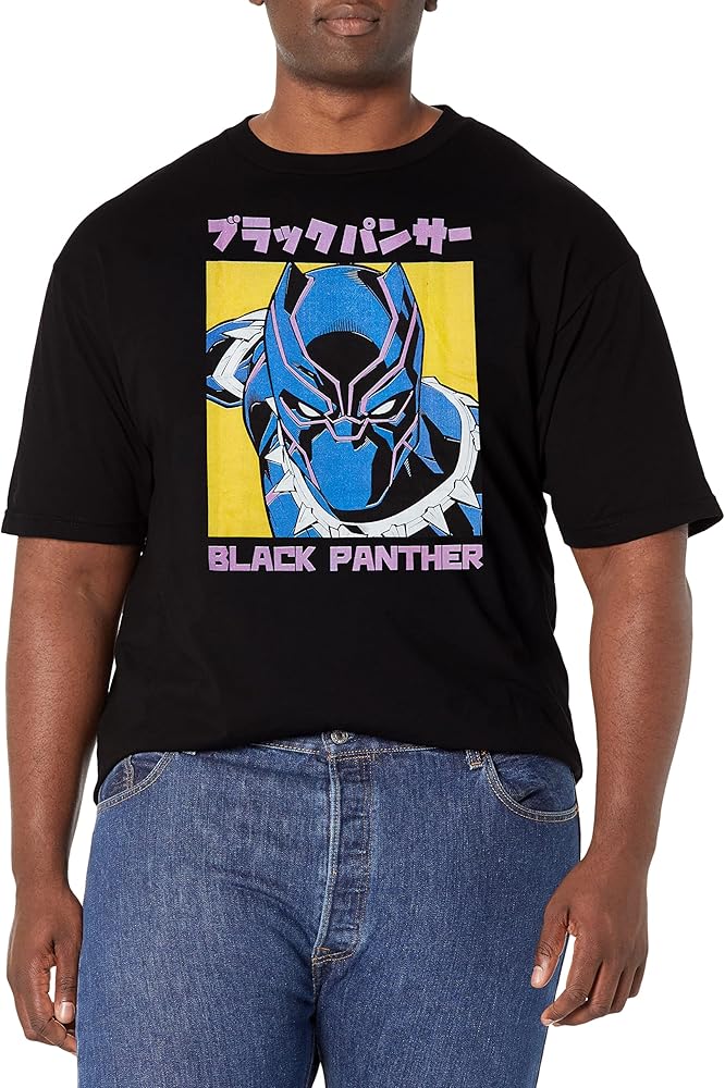 Marvel Big & Tall Classic Black Panther Kanji Men's Tops Short Sleeve Tee Shirt