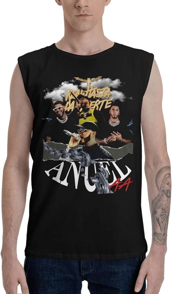 Anuel Rapper AA Singer Collage Tank Tops Men's Casual Cotton Vest Summer Round Neckline Sleeveless Tshirt