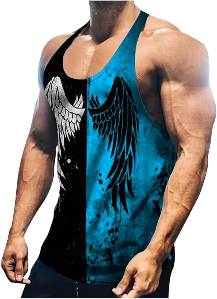 Muscularfit Mens Casual Shirts Fashion Sexy Patchwork 3D Digital Print Summer Vest Loose Sleeveless Tank Tops Trendy Clothes