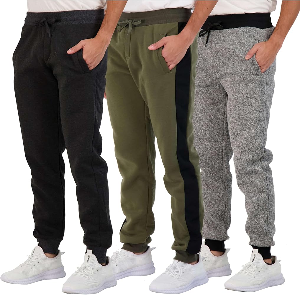 Real Essentials 3 Pack: Men's Tech Fleece Ultra-Soft Warm Jogger Athletic Sweatpants with Pockets (Available in Big & Tall)