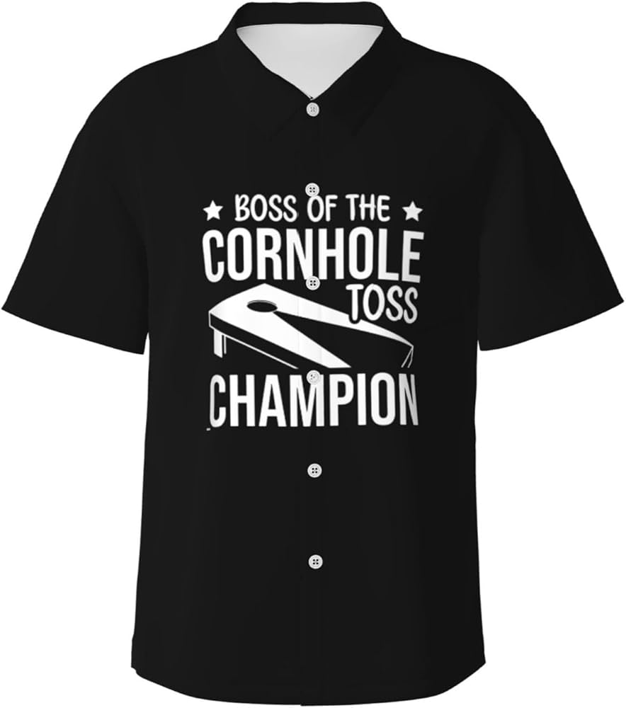 Cornhole Champ Boss of The Toss Hawaiian Shirts Casual Summer Beach T Short-Sleeve Tops Button Down Shirts for Mens