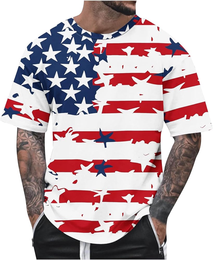 Muscularfit Mens 4th of July Shirt Casual Stylish Short Sleeve Stars Stripe American Flag Graphic Tee Shirts Fashion Pullover