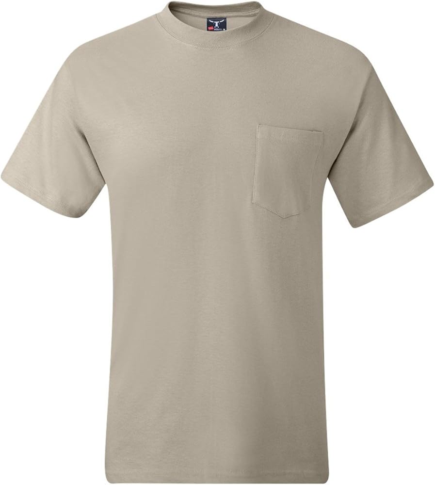 Hanes Beefy-T Adult Pocket T-Shirt, Sand, M US (Chest 38-40)