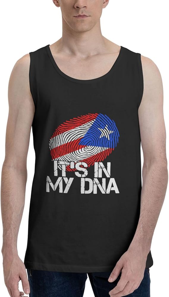 It's in My DNA Puerto Rico Flag Men's Tank Top Shirt Cotton Sleeveless Shirts Cool Running Shirt