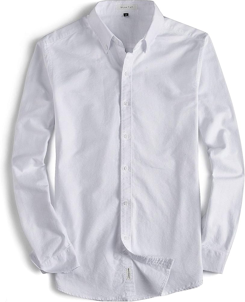 MUSE FATH Men's Oxford Dress Shirt-Cotton Casual Regular Fit Long Sleeve Shirt