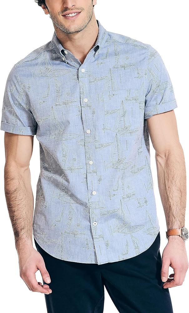 Nautica Men's Printed Chambray Short-Sleeve Shirt