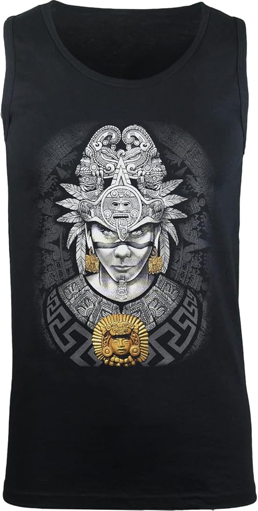 ShirtBANC Mens Aztec Chief Graphic Gold Tank Top Mesoamerican Shirt, S-3XL