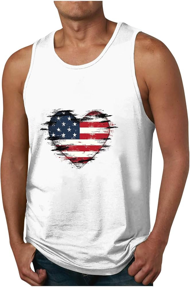 Mens Regular-Fit Tank Tops Lightweight Summer Singlet Vests for Independence Day Casual Sport Sleeveless T-Shirts