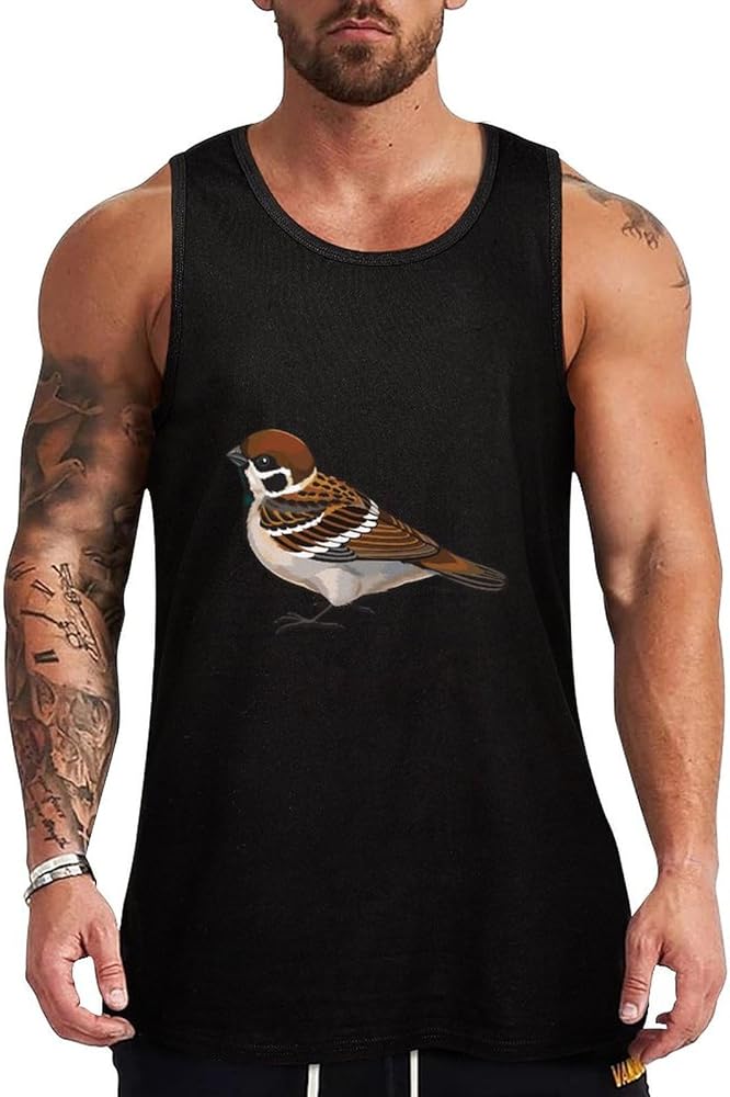 Sparrow Bird Breathable Men's Tank Top Soft Muscle Vest T-Shirts Quick Dry Sleeveless Fitness Tee