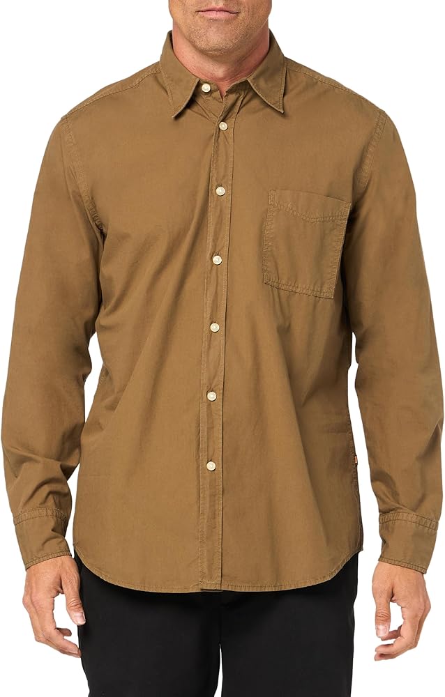 BOSS Men's Solid Cotton Garment Dyed Button Down Shirt